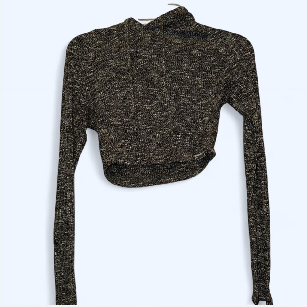 Women's Black Knit Cropped Hoodie